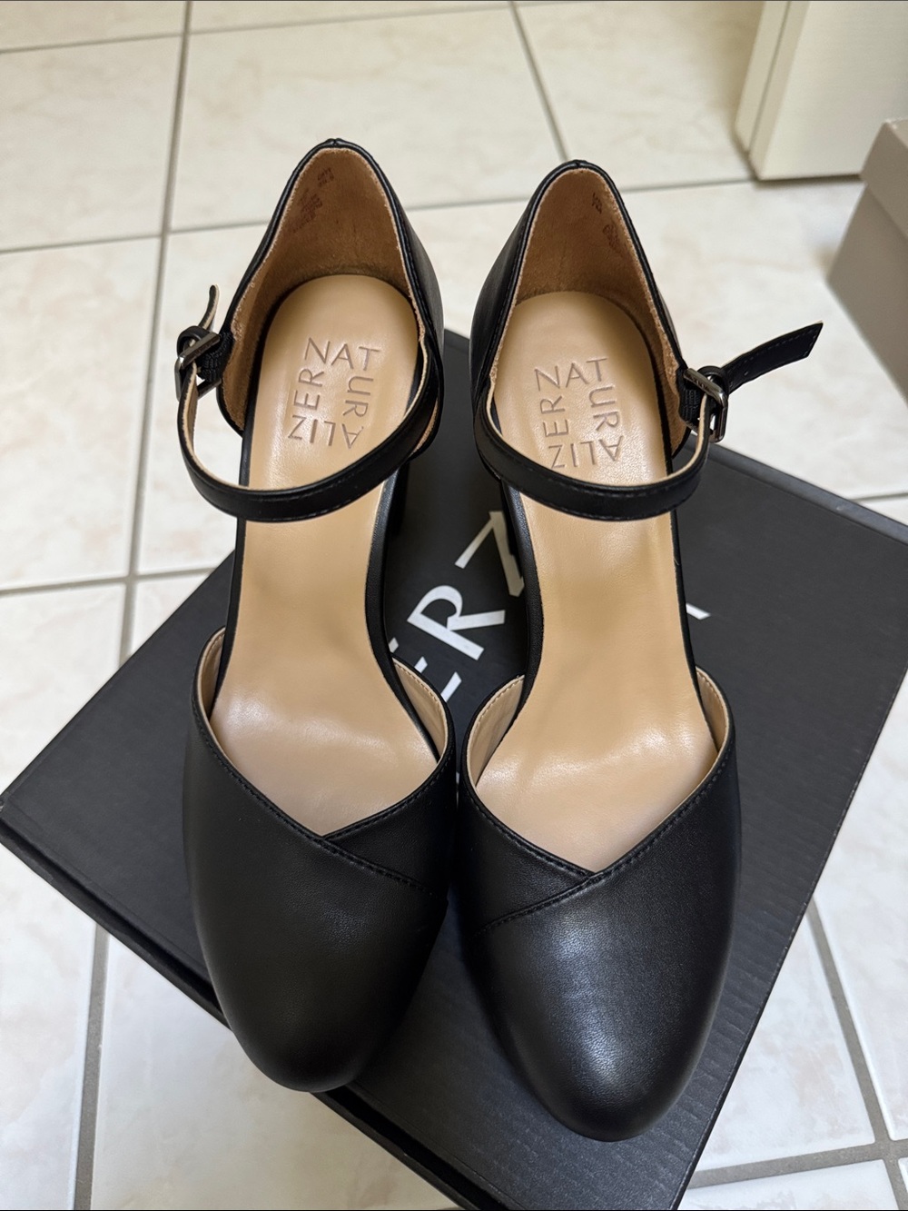 Naturalizer Black Leather Ankle-Strap Pumps - Picture 2 of 5